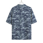 Navy Digital Camo Pattern Print Rayon Hawaiian Shirt