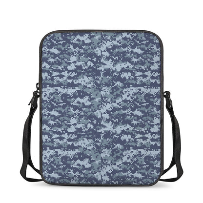 Navy Digital Camo Pattern Print Rectangular Crossbody Bag