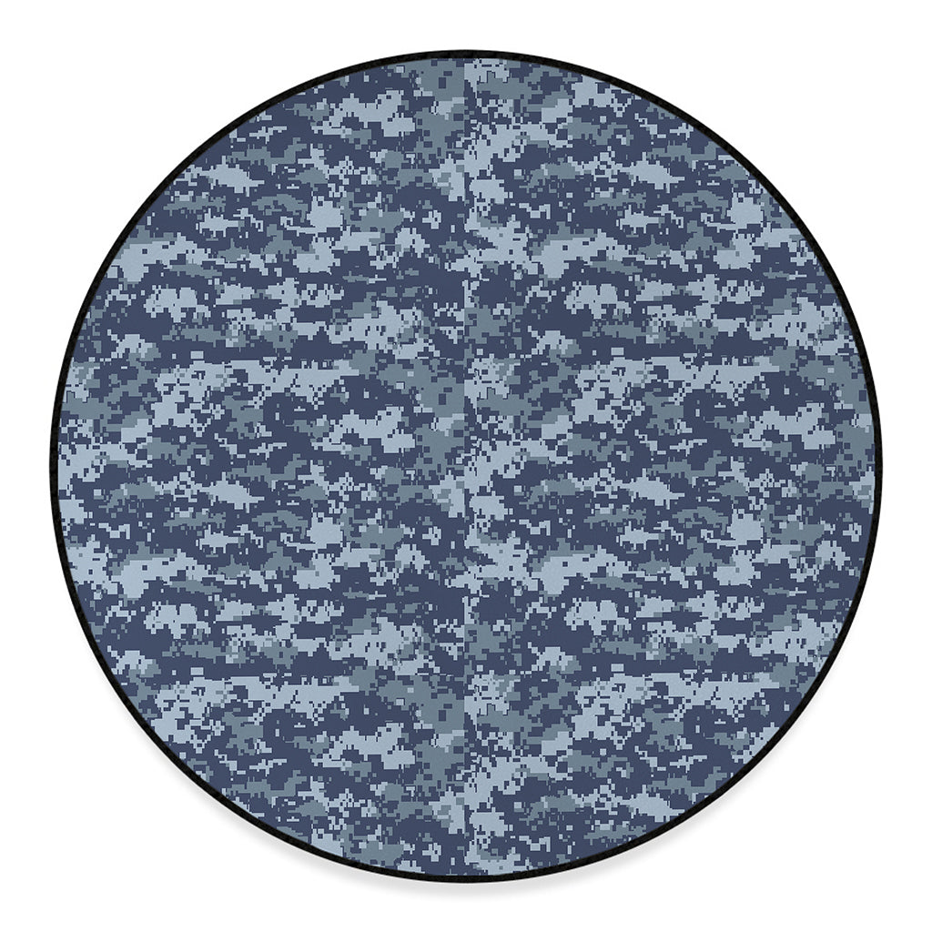 Navy Digital Camo Pattern Print Round Floor Mat