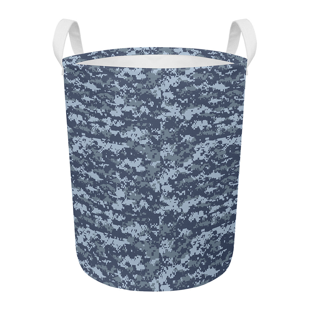 Navy Digital Camo Pattern Print Round Laundry Basket