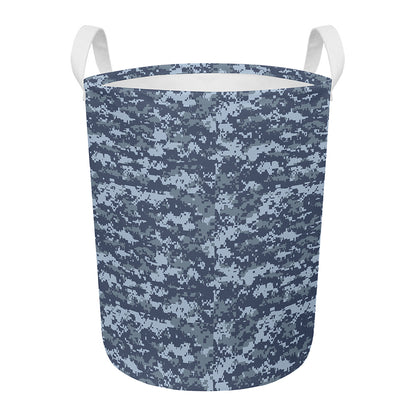 Navy Digital Camo Pattern Print Round Laundry Basket