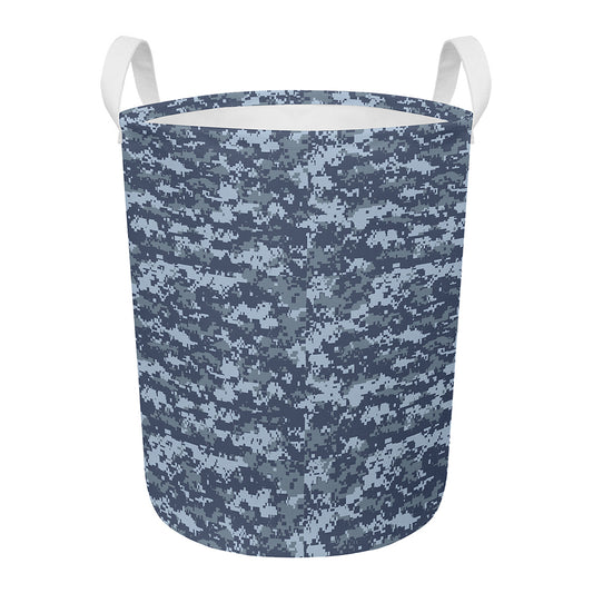 Navy Digital Camo Pattern Print Round Laundry Basket