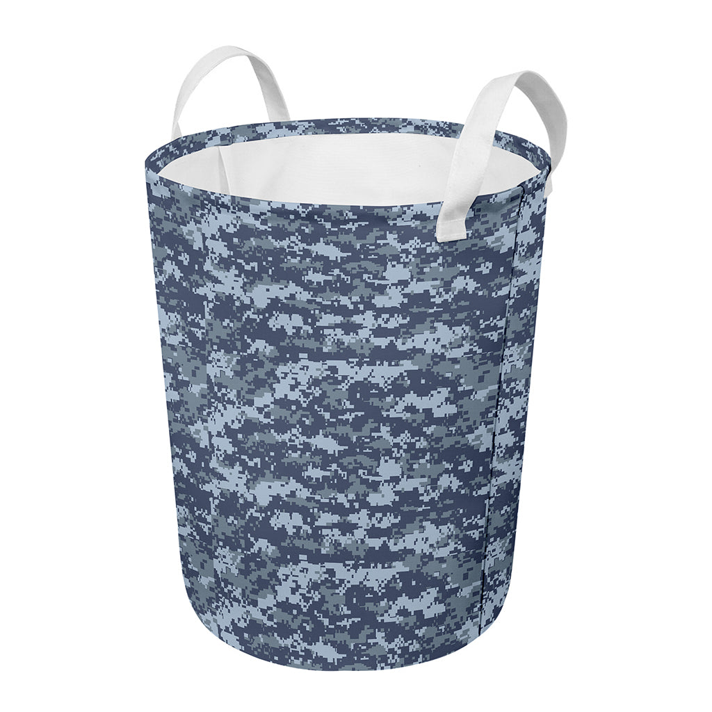 Navy Digital Camo Pattern Print Round Laundry Basket