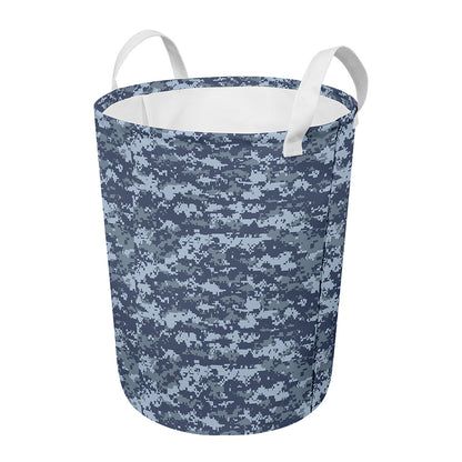 Navy Digital Camo Pattern Print Round Laundry Basket