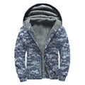 Navy Digital Camo Pattern Print Sherpa Lined Zip Up Hoodie