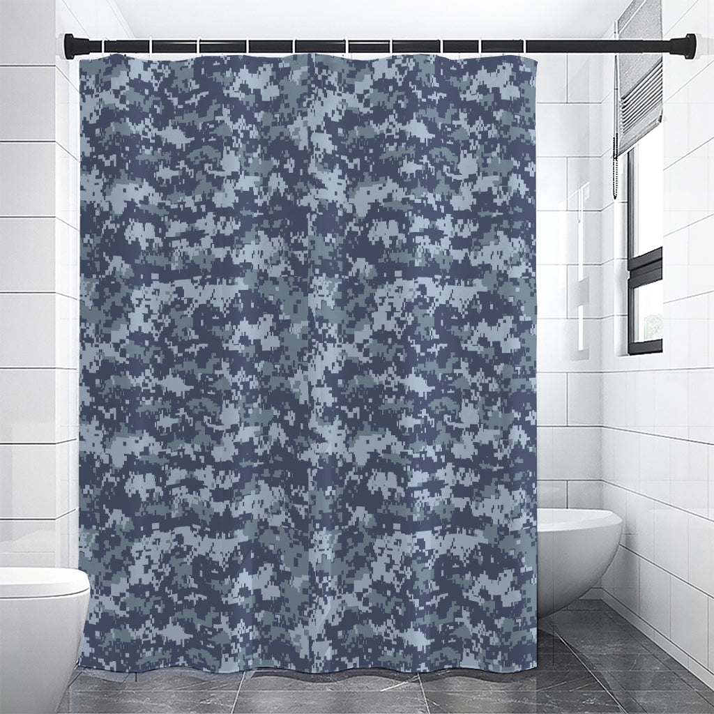 Navy Digital Camo Pattern Print Shower Curtain