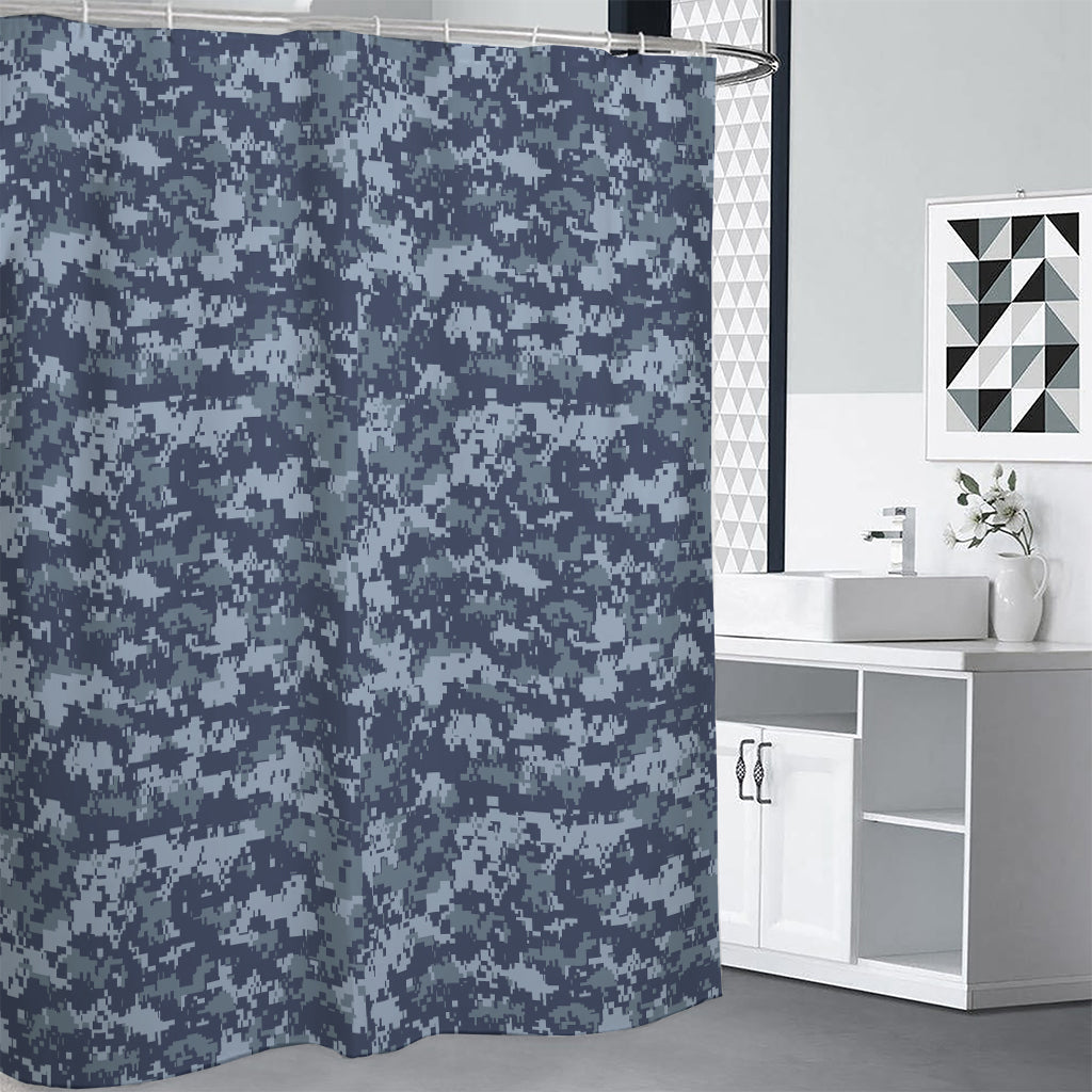 Navy Digital Camo Pattern Print Shower Curtain