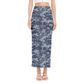 Navy Digital Camo Pattern Print Side Slit Maxi Skirt