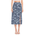 Navy Digital Camo Pattern Print Side Slit Midi Skirt