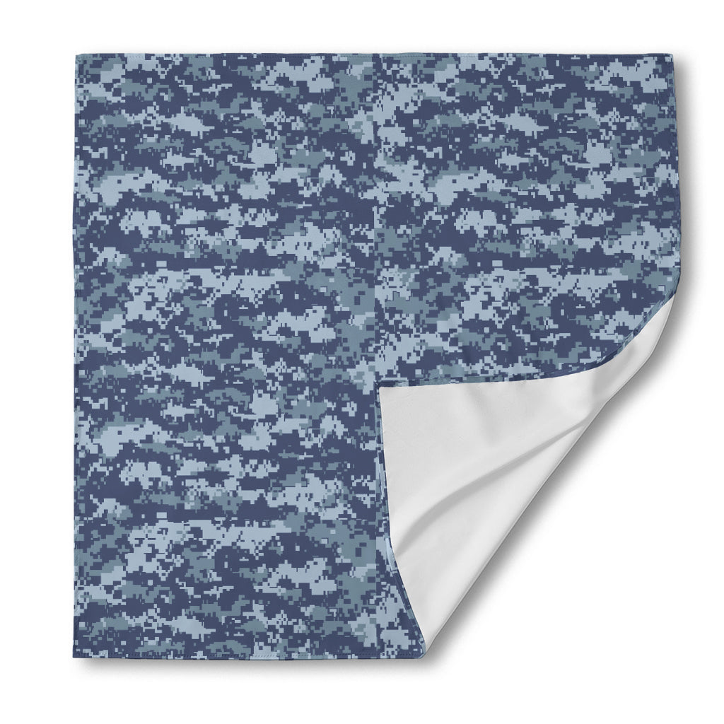 Navy Digital Camo Pattern Print Silk Bandana