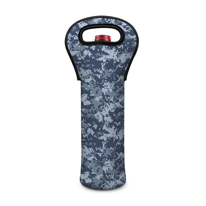 Navy Digital Camo Pattern Print Single Neoprene Wine Tote