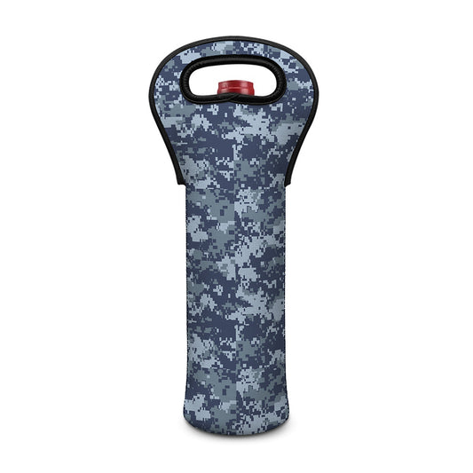 Navy Digital Camo Pattern Print Single Neoprene Wine Tote
