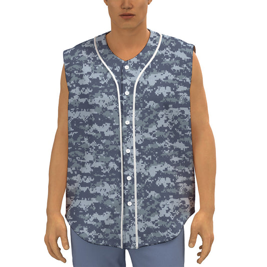 Navy Digital Camo Pattern Print Sleeveless Baseball Jersey