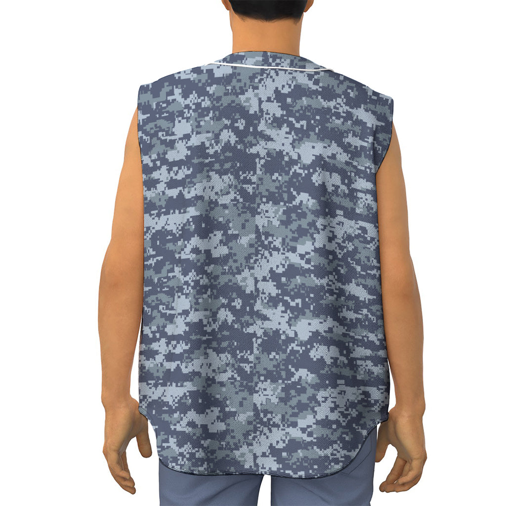 Navy Digital Camo Pattern Print Sleeveless Baseball Jersey
