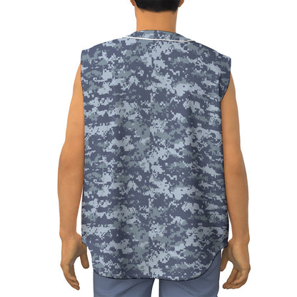 Navy Digital Camo Pattern Print Sleeveless Baseball Jersey