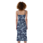 Navy Digital Camo Pattern Print Slim Fit Midi Cami Dress