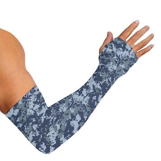 Navy Digital Camo Pattern Print Sun Protection Arm Sleeves