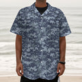 Navy Digital Camo Pattern Print Textured Short Sleeve Shirt