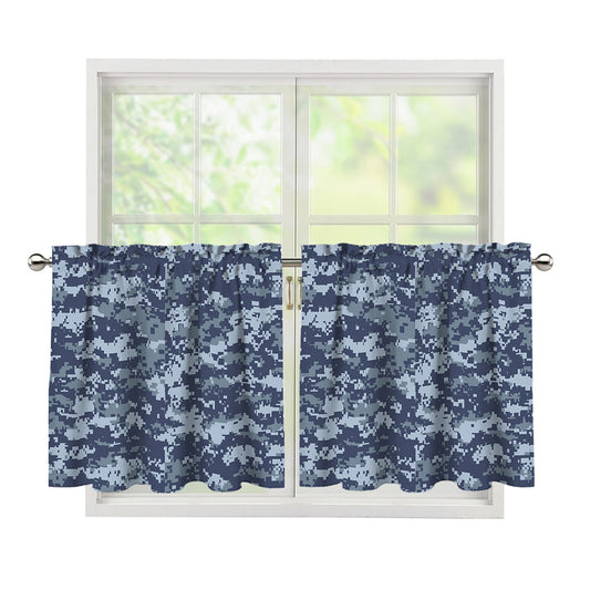 Navy Digital Camo Pattern Print Tier Curtains