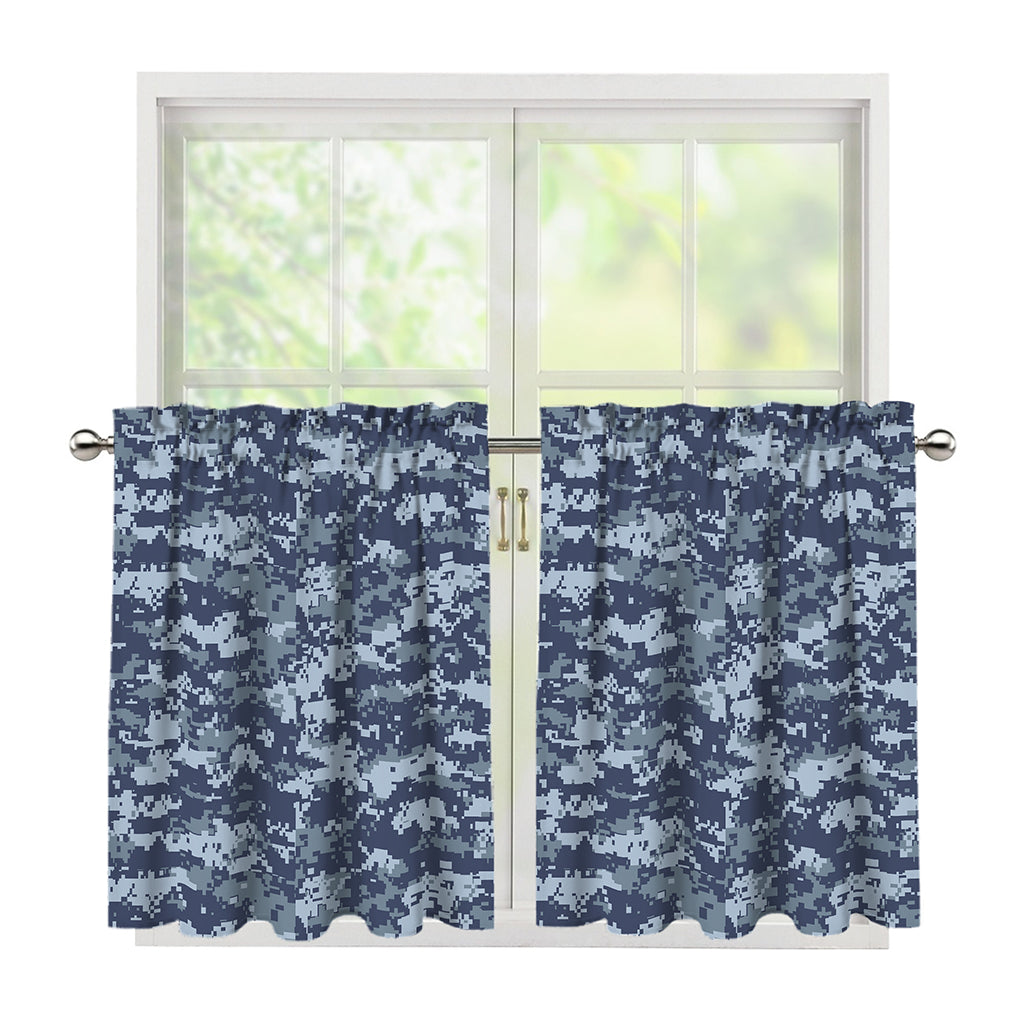 Navy Digital Camo Pattern Print Tier Curtains