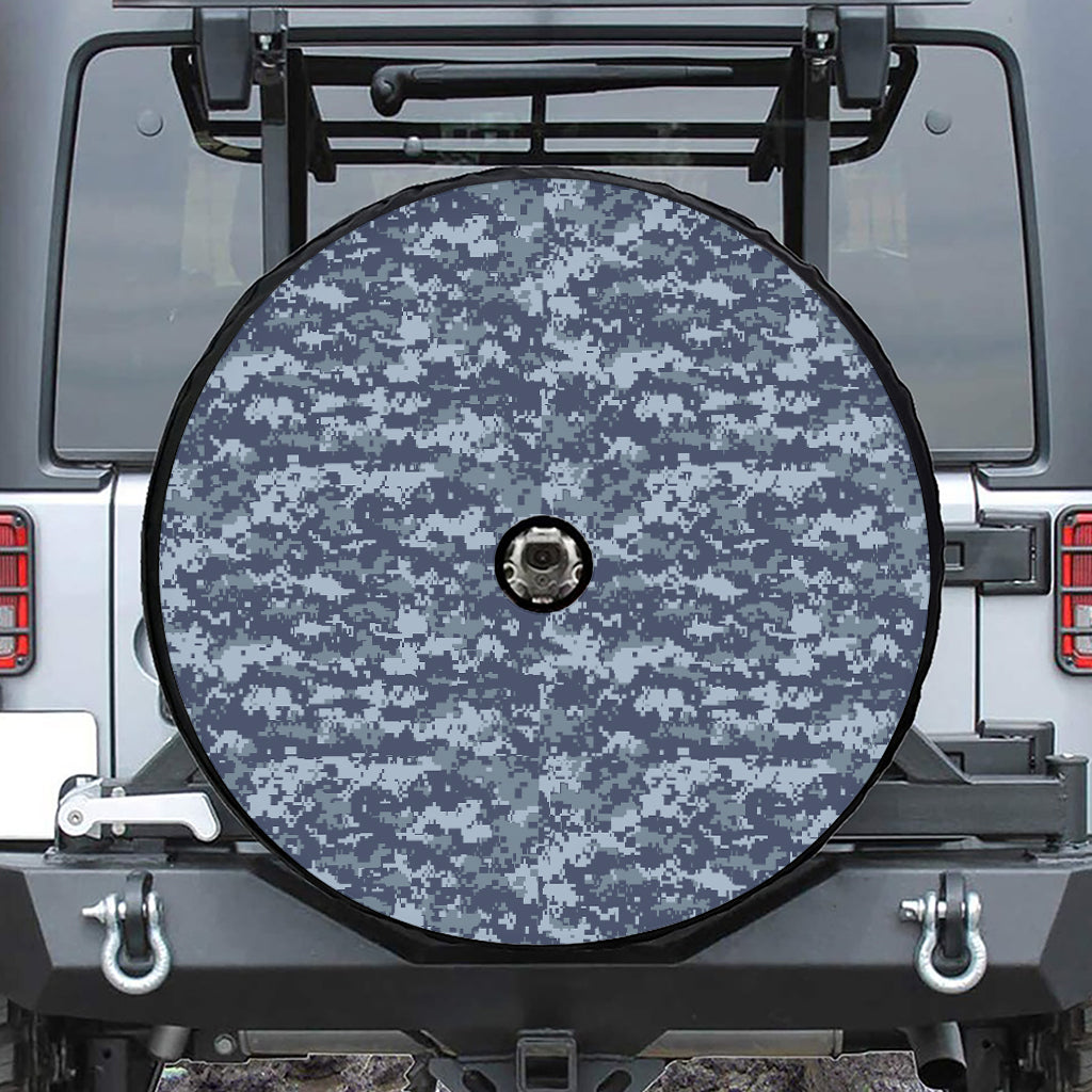 Navy Digital Camo Pattern Print Tire Cover With Camera Hole