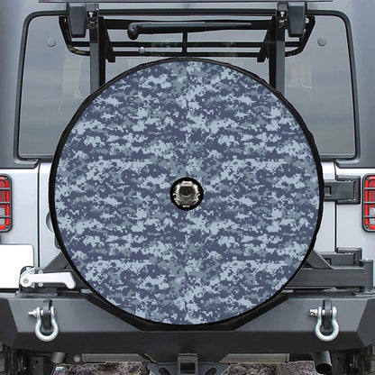 Navy Digital Camo Pattern Print Tire Cover With Camera Hole