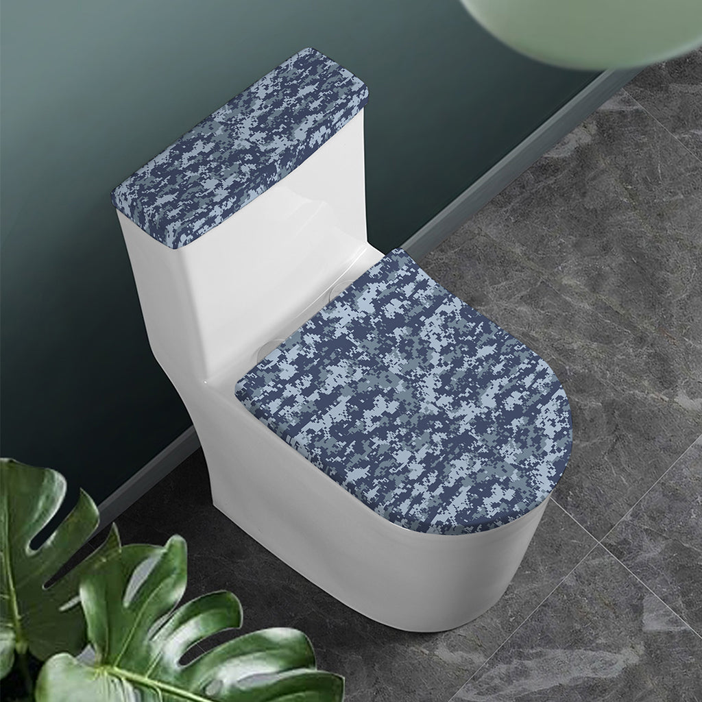 Navy Digital Camo Pattern Print Toilet Lid And Tank Cover Set