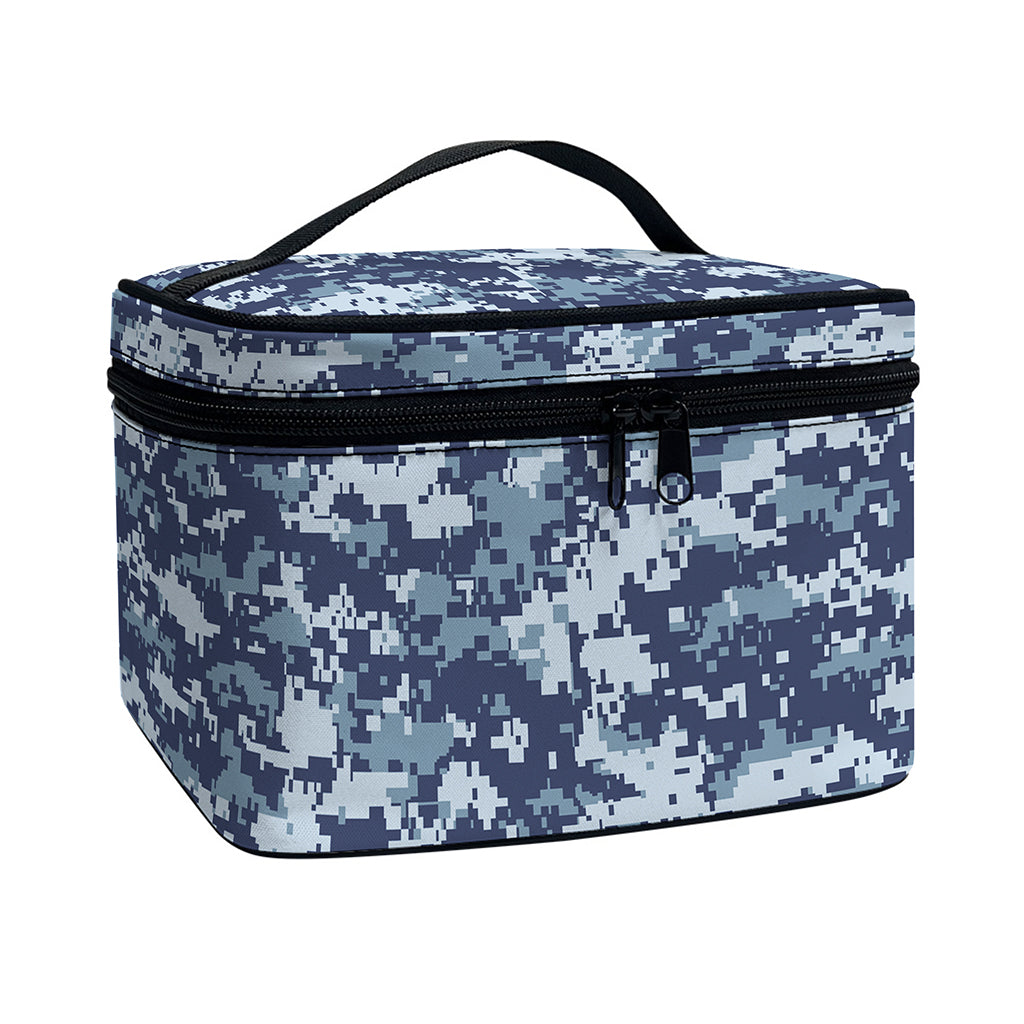 Navy Digital Camo Pattern Print Travel Makeup Bag