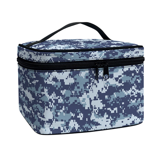 Navy Digital Camo Pattern Print Travel Makeup Bag