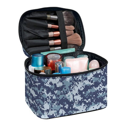 Navy Digital Camo Pattern Print Travel Makeup Bag