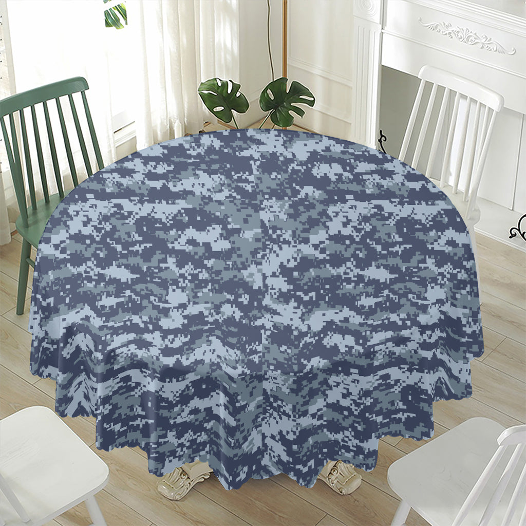 Navy Digital Camo Pattern Print Waterproof Round Tablecloth