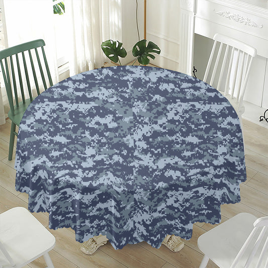 Navy Digital Camo Pattern Print Waterproof Round Tablecloth