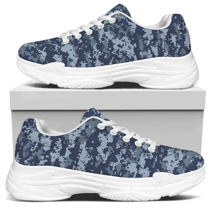 Navy Digital Camo Pattern Print White Chunky Shoes