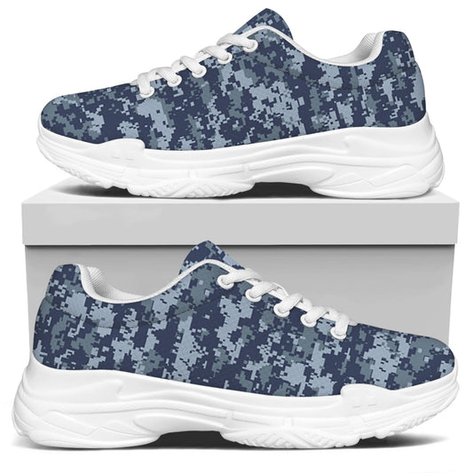 Navy Digital Camo Pattern Print White Chunky Shoes