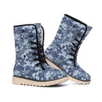 Navy Digital Camo Pattern Print Winter Boots