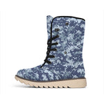 Navy Digital Camo Pattern Print Winter Boots
