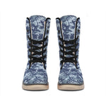Navy Digital Camo Pattern Print Winter Boots