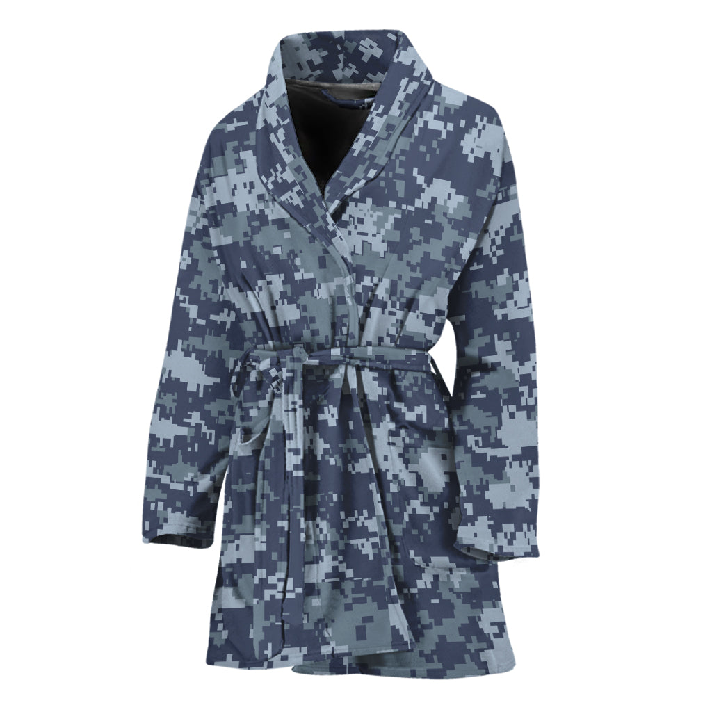 Navy Digital Camo Pattern Print Women's Bathrobe