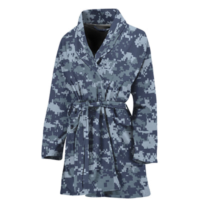 Navy Digital Camo Pattern Print Women's Bathrobe