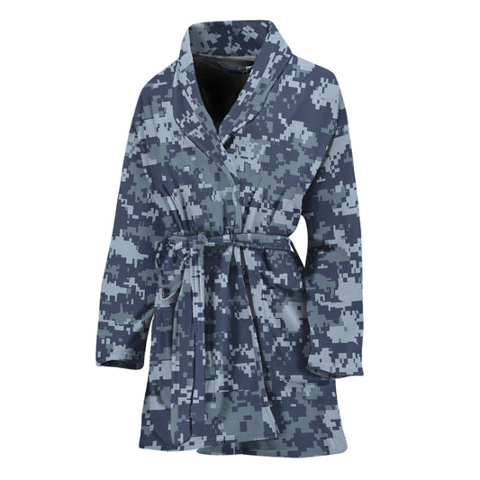 Navy Digital Camo Pattern Print Women's Bathrobe
