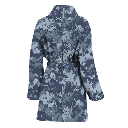 Navy Digital Camo Pattern Print Women's Bathrobe