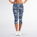 Navy Digital Camo Pattern Print Women's Capri Leggings