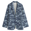 Navy Digital Camo Pattern Print Women's Cotton Blazer