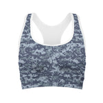Navy Digital Camo Pattern Print Women's Sports Bra