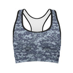 Navy Digital Camo Pattern Print Women's Sports Bra