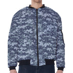 Navy Digital Camo Pattern Print Zip Sleeve Bomber Jacket