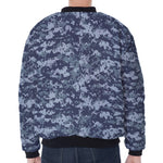 Navy Digital Camo Pattern Print Zip Sleeve Bomber Jacket