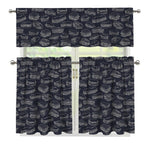 Navy Doodle Sandwich Pattern Print 3 Piece Kitchen Curtains