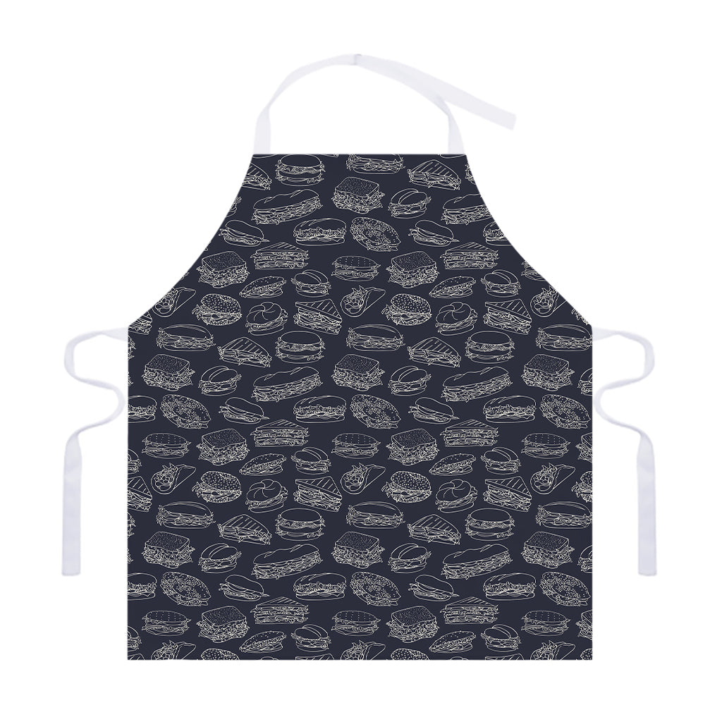 Navy Doodle Sandwich Pattern Print Adjustable Apron