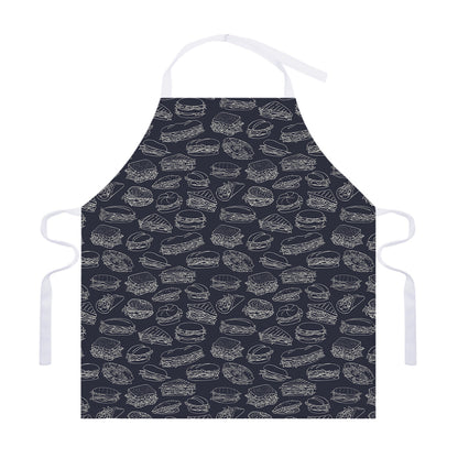 Navy Doodle Sandwich Pattern Print Adjustable Apron